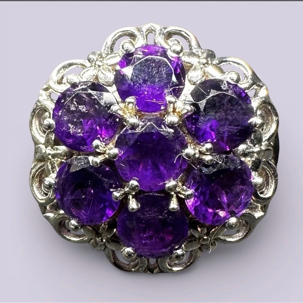 Sterling Silver‎ STS Karis Purple Gemstone Cluster Filigree Statement Ring 6.75